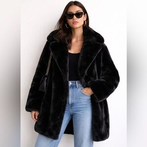 ZARA Black Faux Fur Coat NWT Soft Plush Winter Statement Jacket